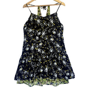 Vera Wang Ditzy Floral Halter Mini Dress Size L Layered Ruffles Cottage Beachy